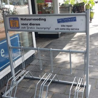 Stevig fietsenrek met reclame-mogelijkheid - met wieltjes