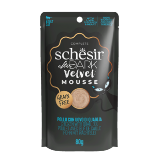 Schesir After Dark velvet kat pouch mousse kip&kwartelei 12x 80gram