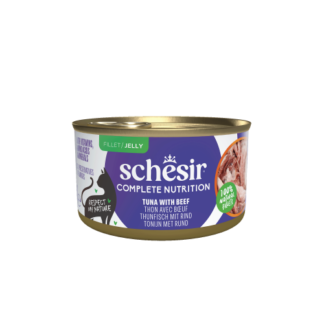 Schesir Complete&Balanced kat blik gelei tonijn&rund 12x 85gram