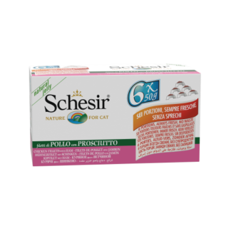 Schesir kat blik gelei kipfilet&ham mp 6x50gr